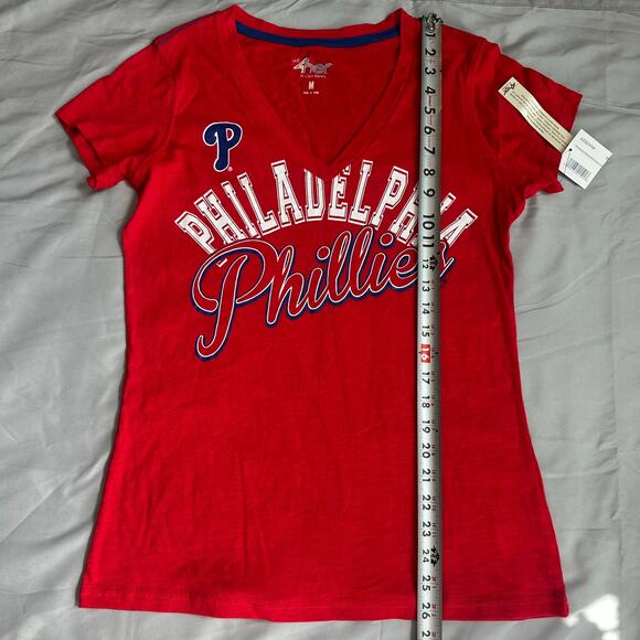 G-III 4her Red, MLB Philadelphia Phillies, V-Neck, Short Sleeve T-Shirt NWT- M - Picture 9 of 10
